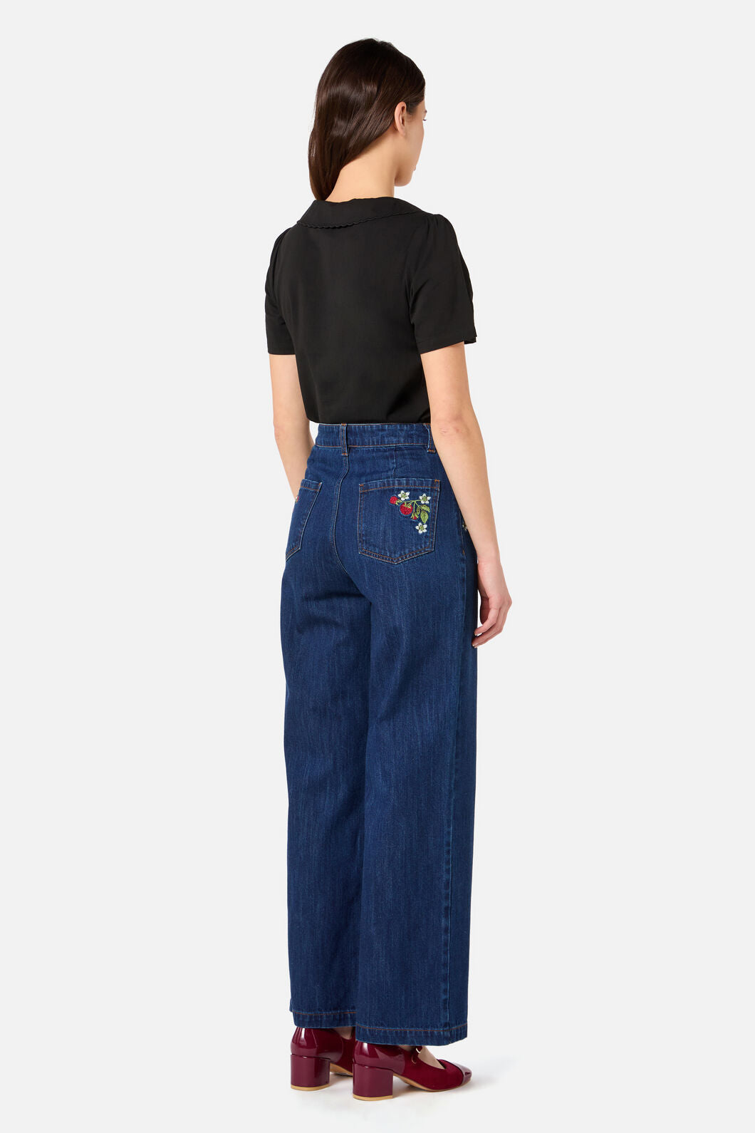 Princess Highway - Raspberry Embroidered Jean - blue-denim