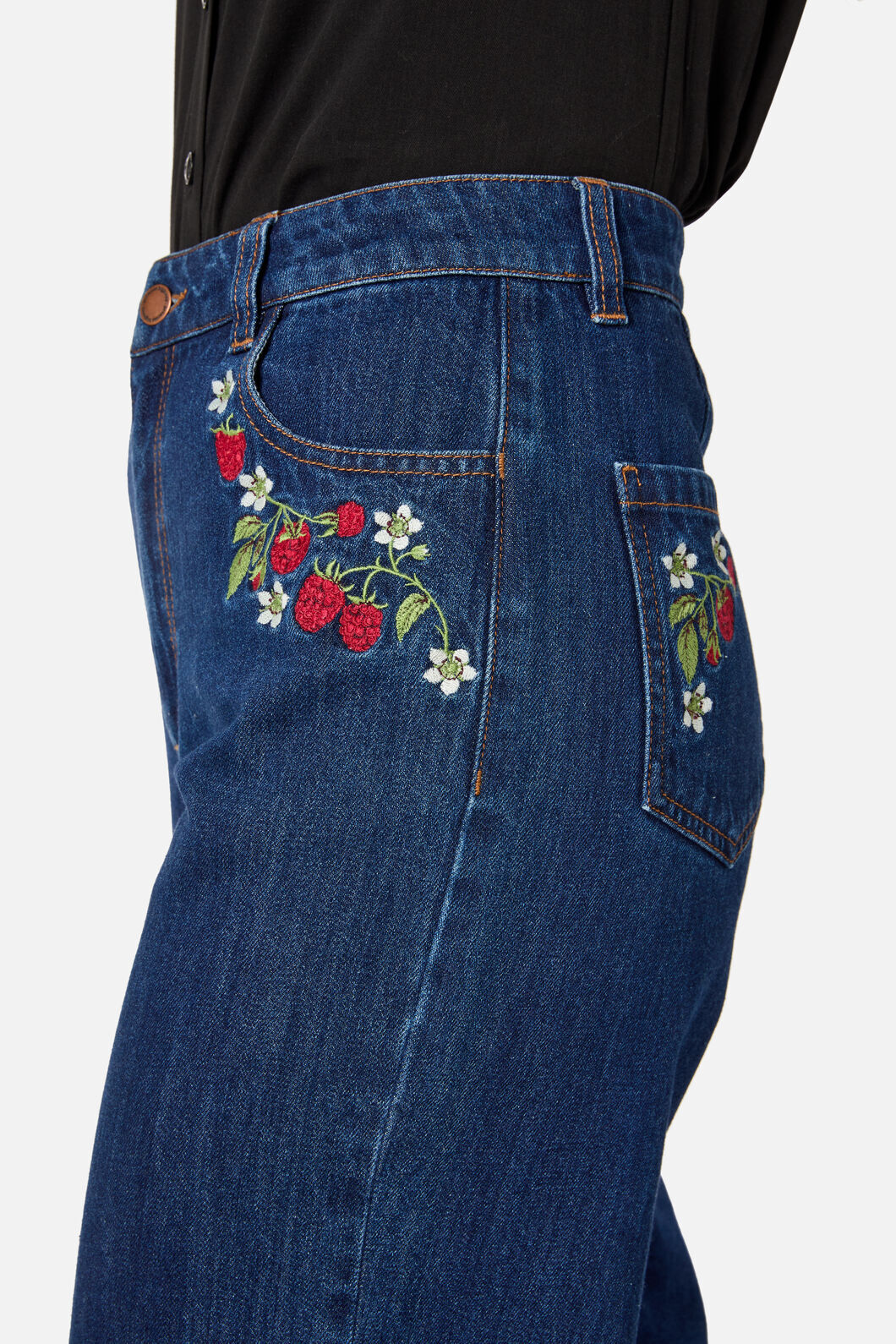 Princess Highway - Raspberry Embroidered Jean - blue-denim