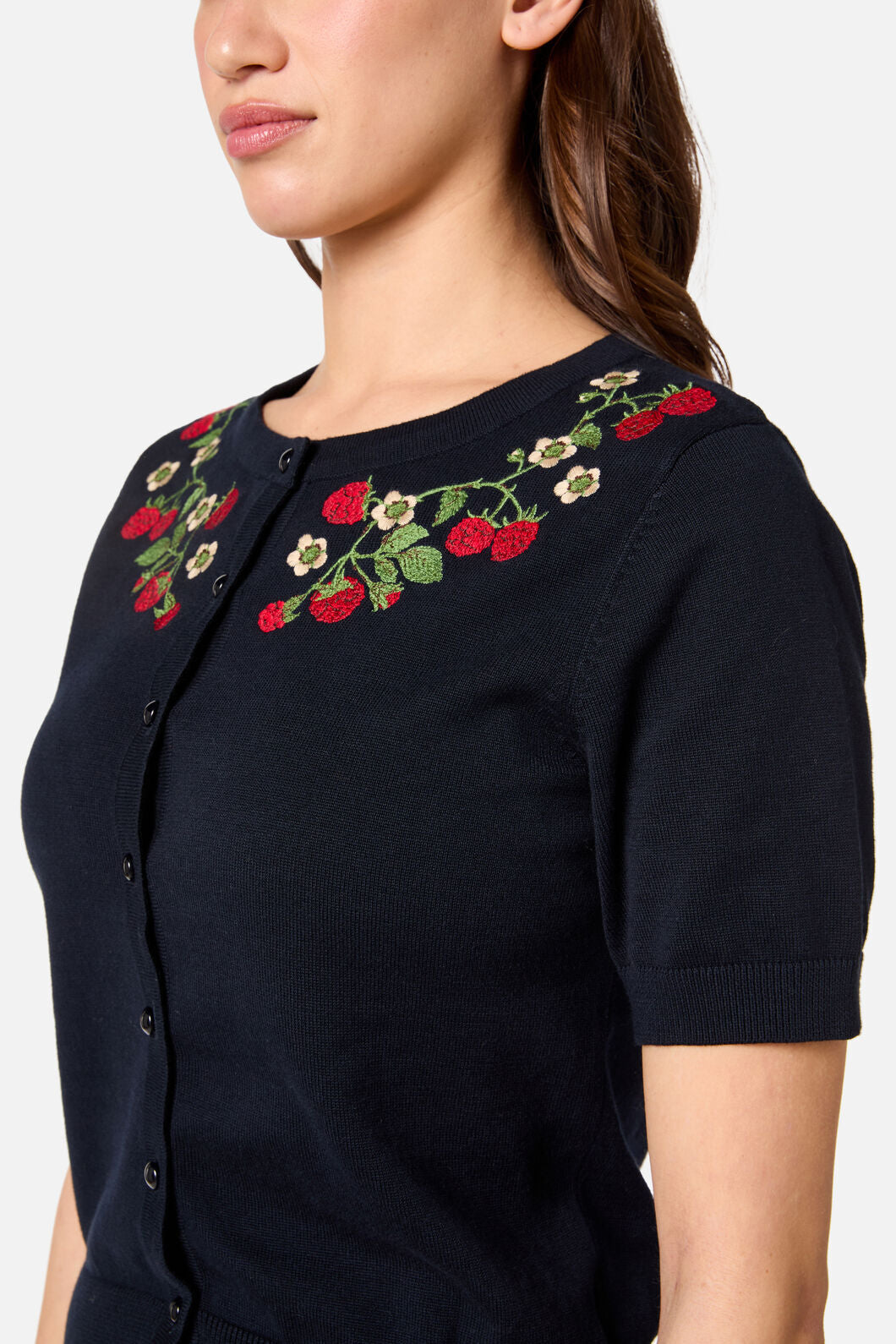 Princess Highway - Raspberry Embroidered Cardigan - navy