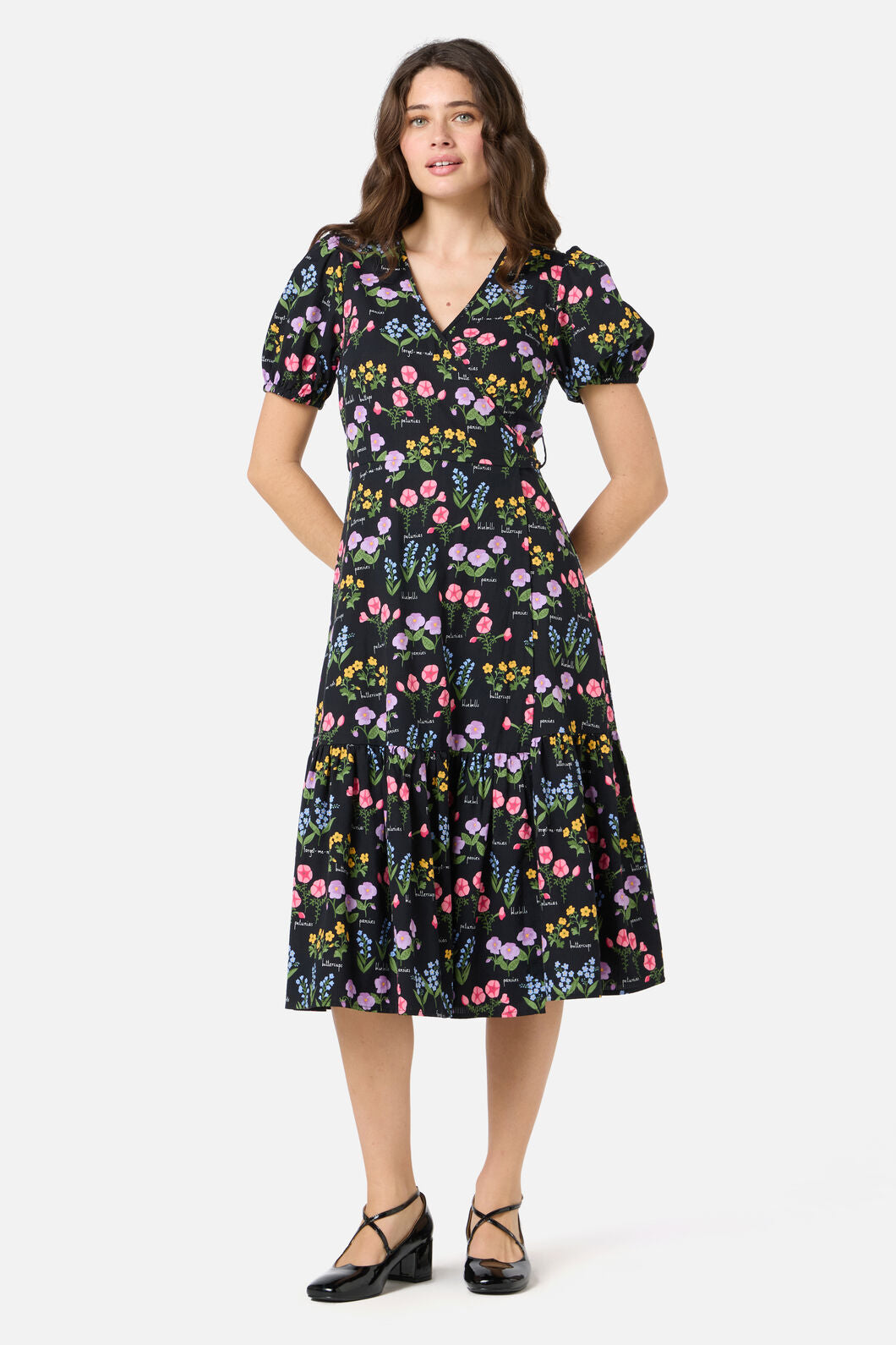 Princess Highway - Cottage Garden Midi Wrap Dress - black