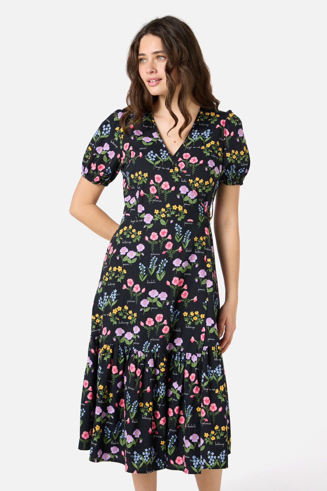 Princess Highway - Cottage Garden Midi Wrap Dress - black