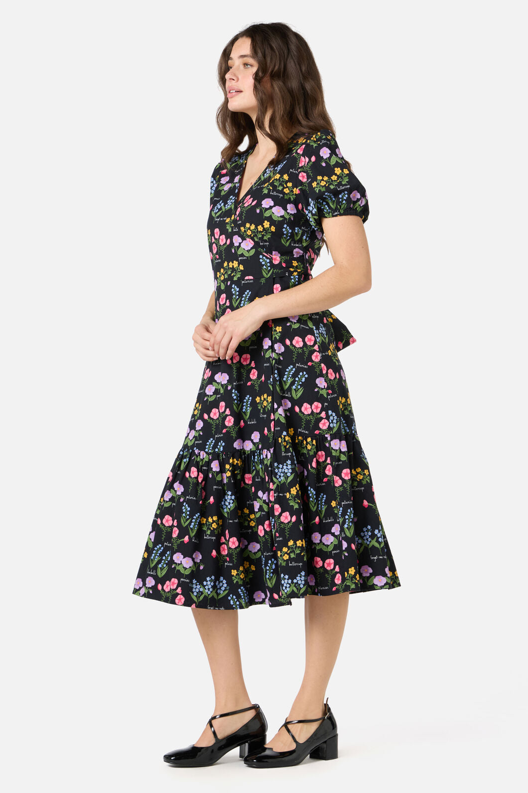 Princess Highway - Cottage Garden Midi Wrap Dress - black