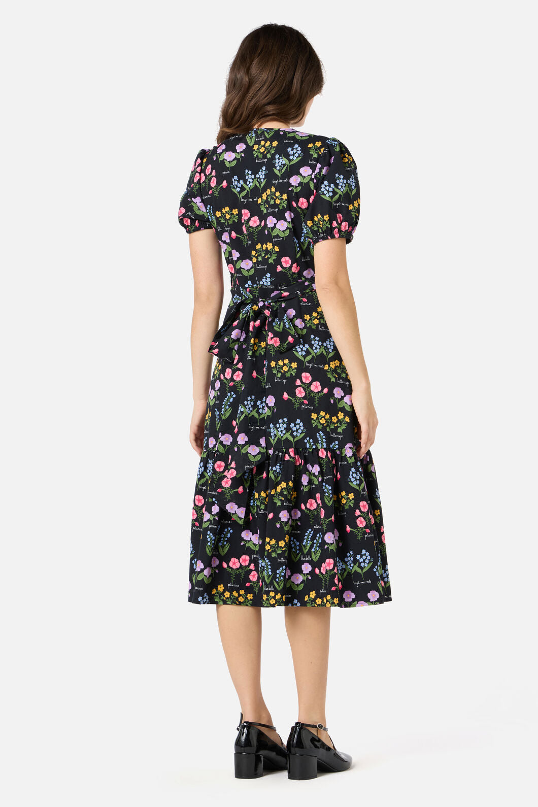 Princess Highway - Cottage Garden Midi Wrap Dress - black