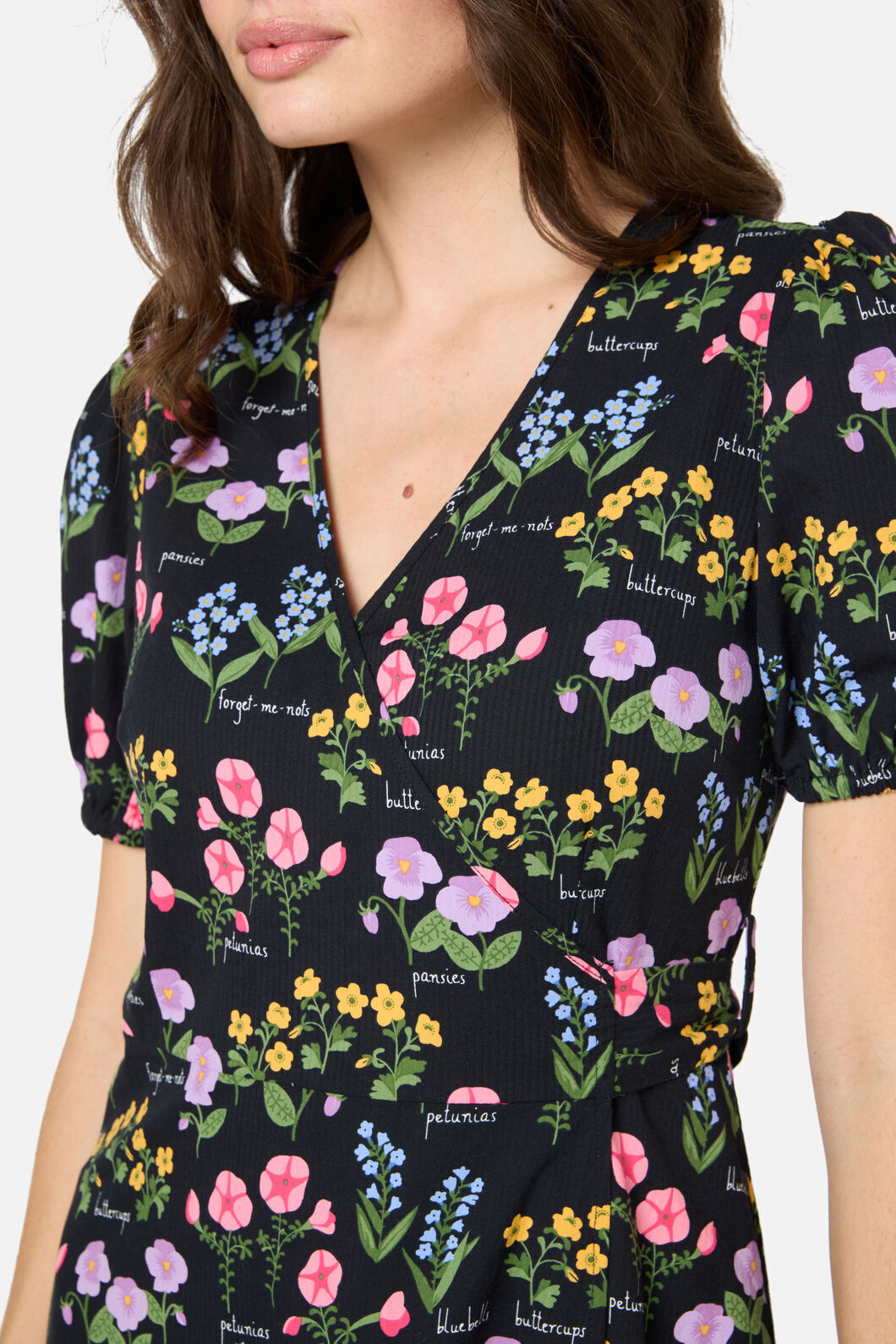Princess Highway - Cottage Garden Midi Wrap Dress - black