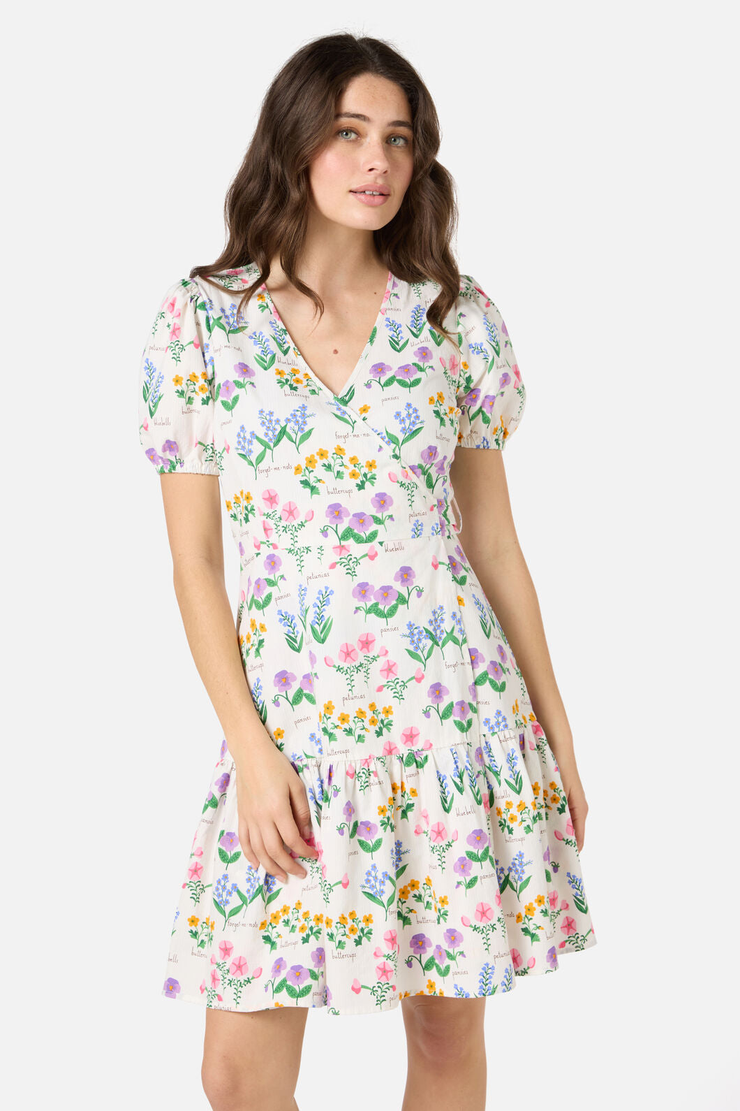 Princess Highway - Cottage Garden Mini Wrap Dress - cream