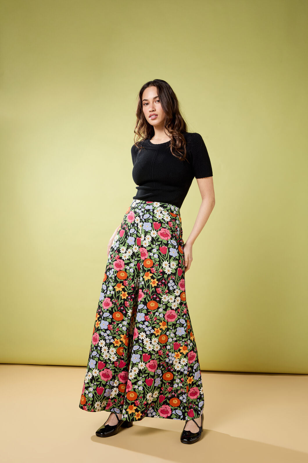 Princess Highway - Floral Field Palazzo Pant - black
