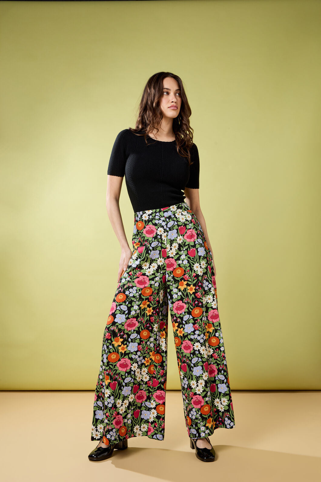 Princess Highway - Floral Field Palazzo Pant - black