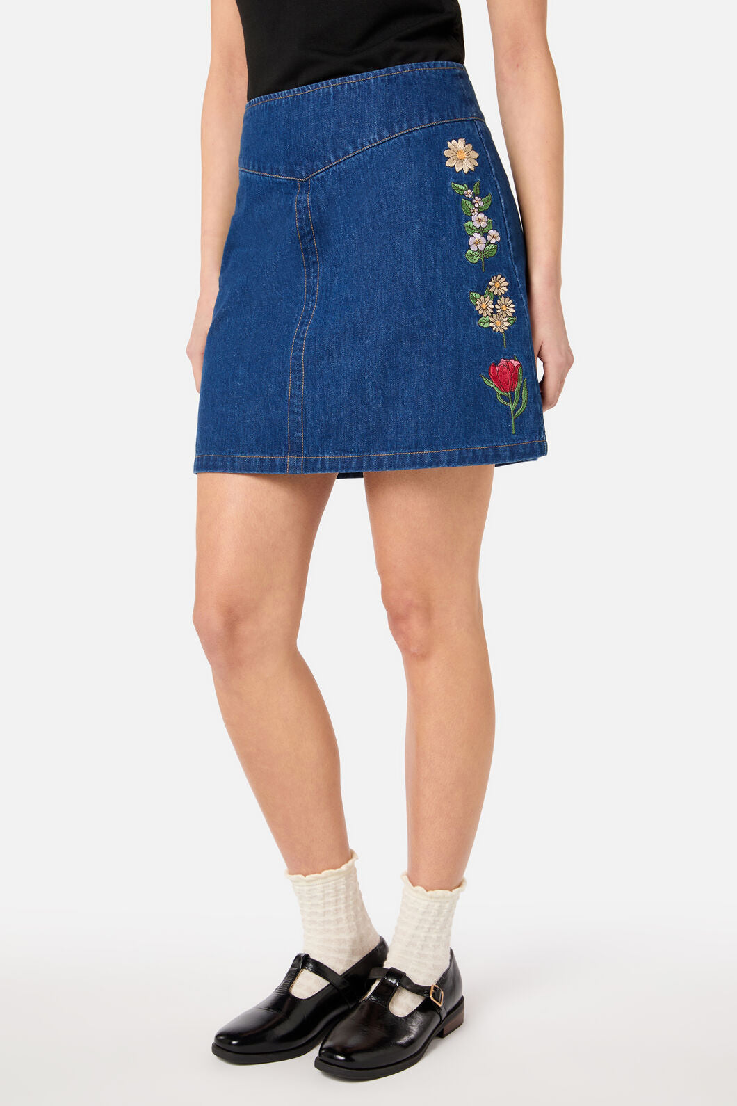Princess Highway - Fleur Embroidered Denim Skirt - blue-denim