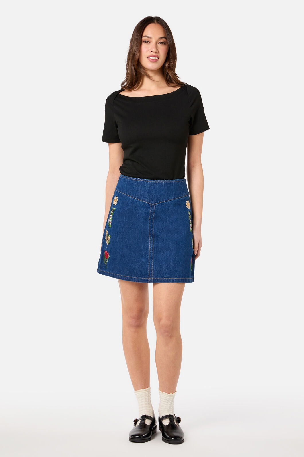 Princess Highway - Fleur Embroidered Denim Skirt - blue-denim