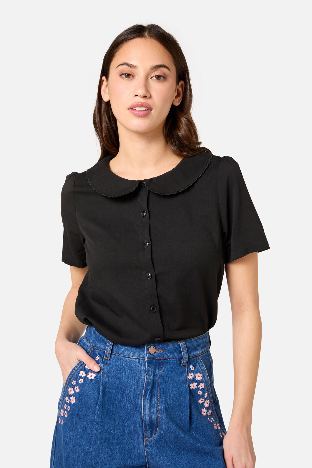 Princess Highway - Aster Short Sleeve Blouse - black