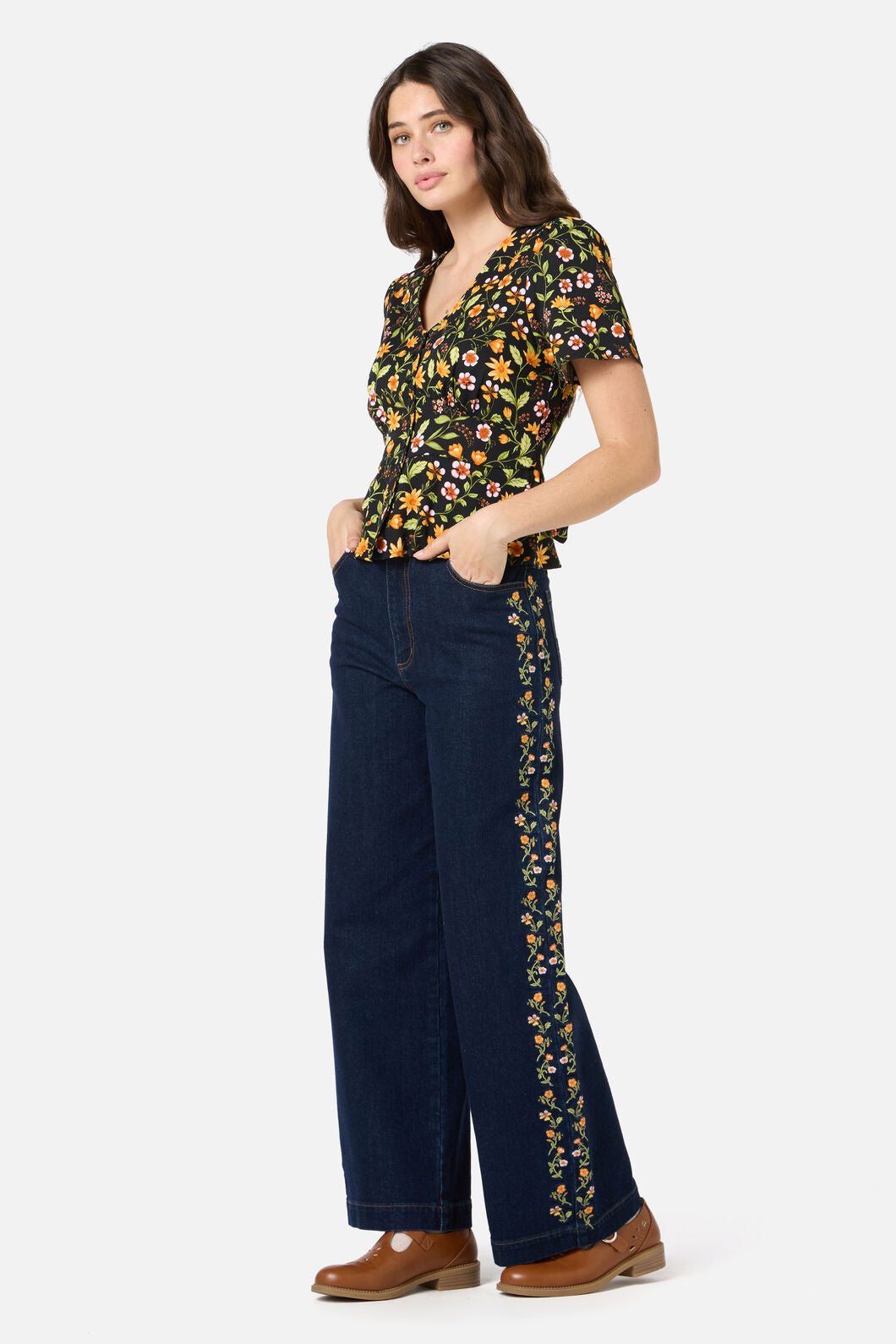Princess Highway - Alyssa Floral Peplum Top - black
