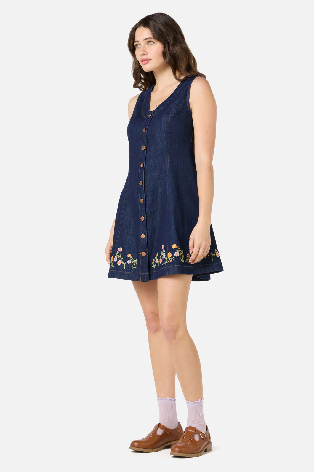 Princess Highway - Alyssa Embroidered Denim Dress - dark-denim
