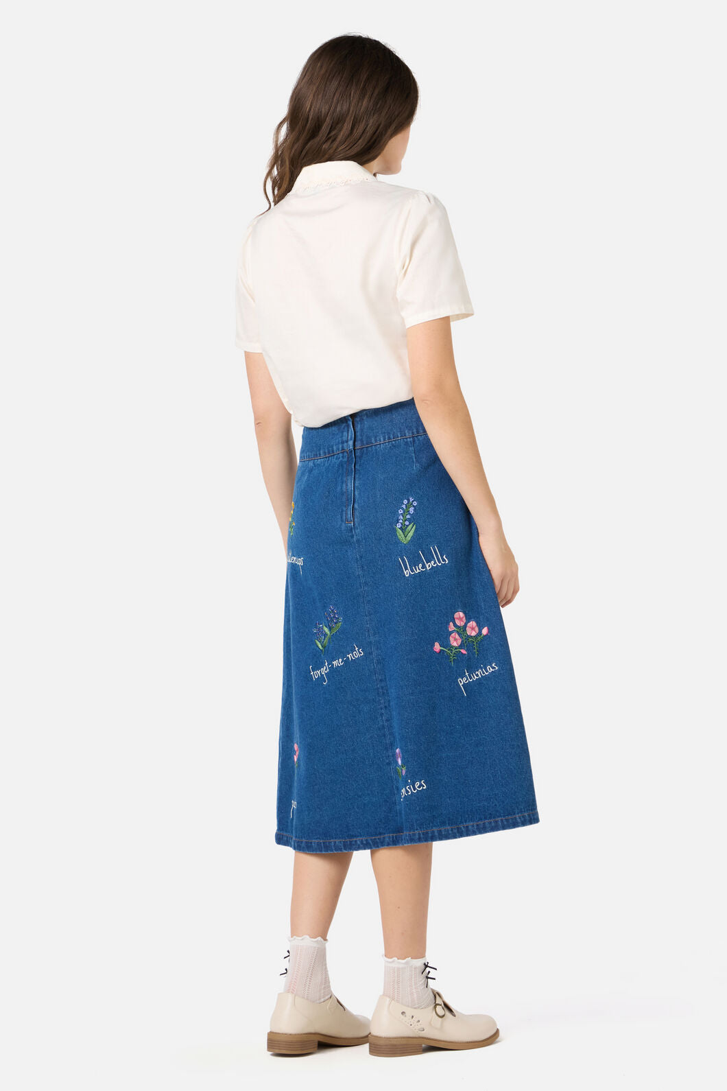 Princess Highway - Flower Patch Emb Denim Skirt - blue-denim