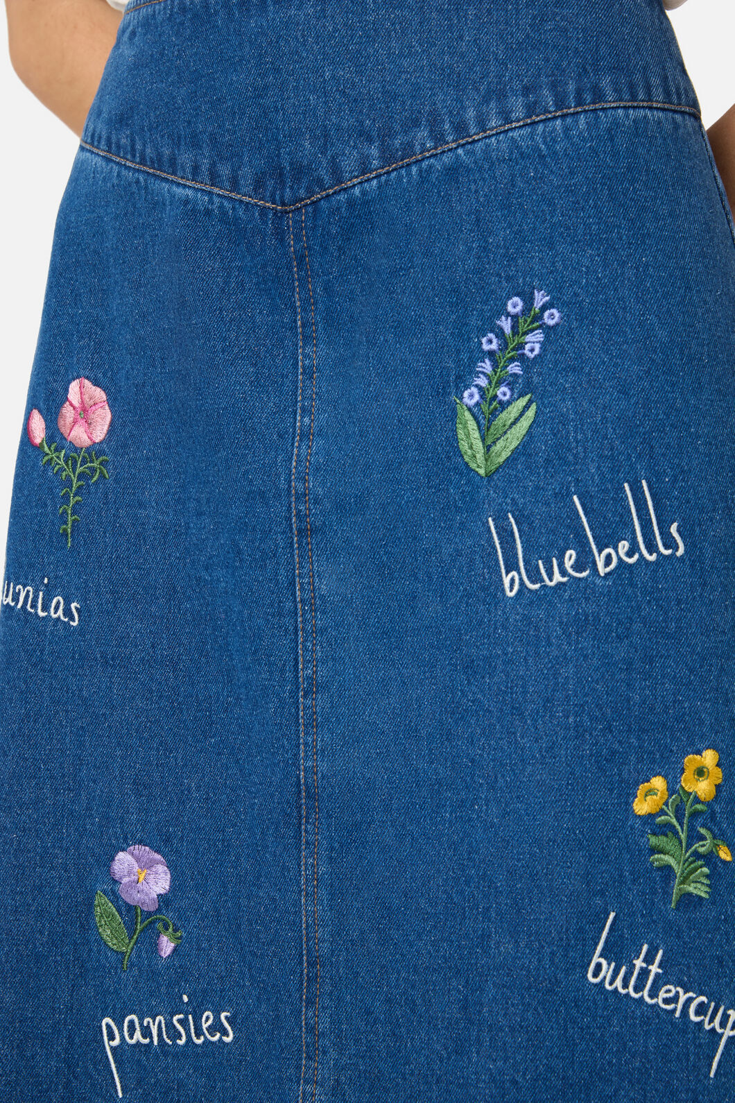 Princess Highway - Flower Patch Emb Denim Skirt - blue-denim