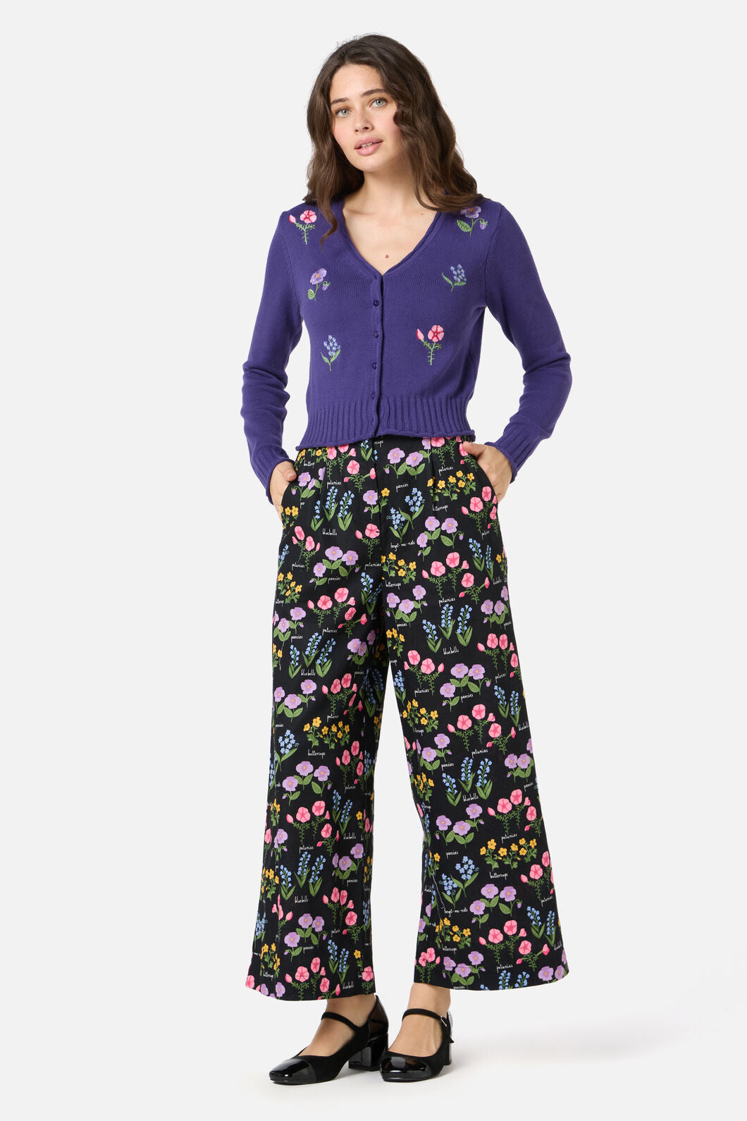 Princess Highway - Flower Patch Emb Cardigan - purple