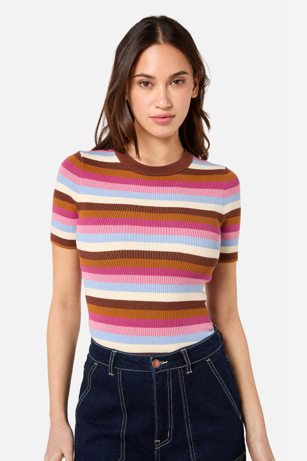 Princess Highway - Skye Stripe Rib Knit Top - blue-multi