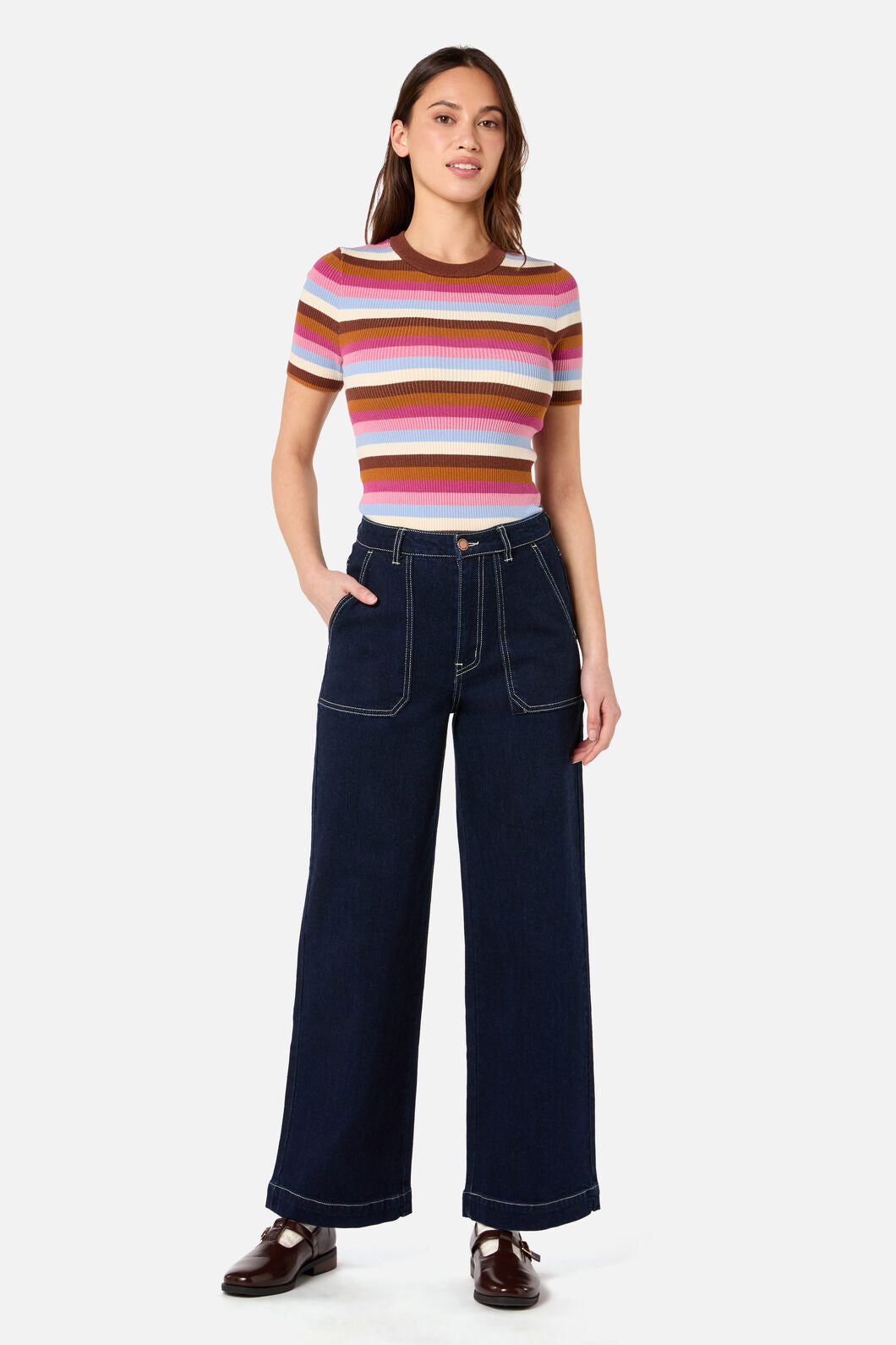 Princess Highway - Skye Stripe Rib Knit Top - blue-multi