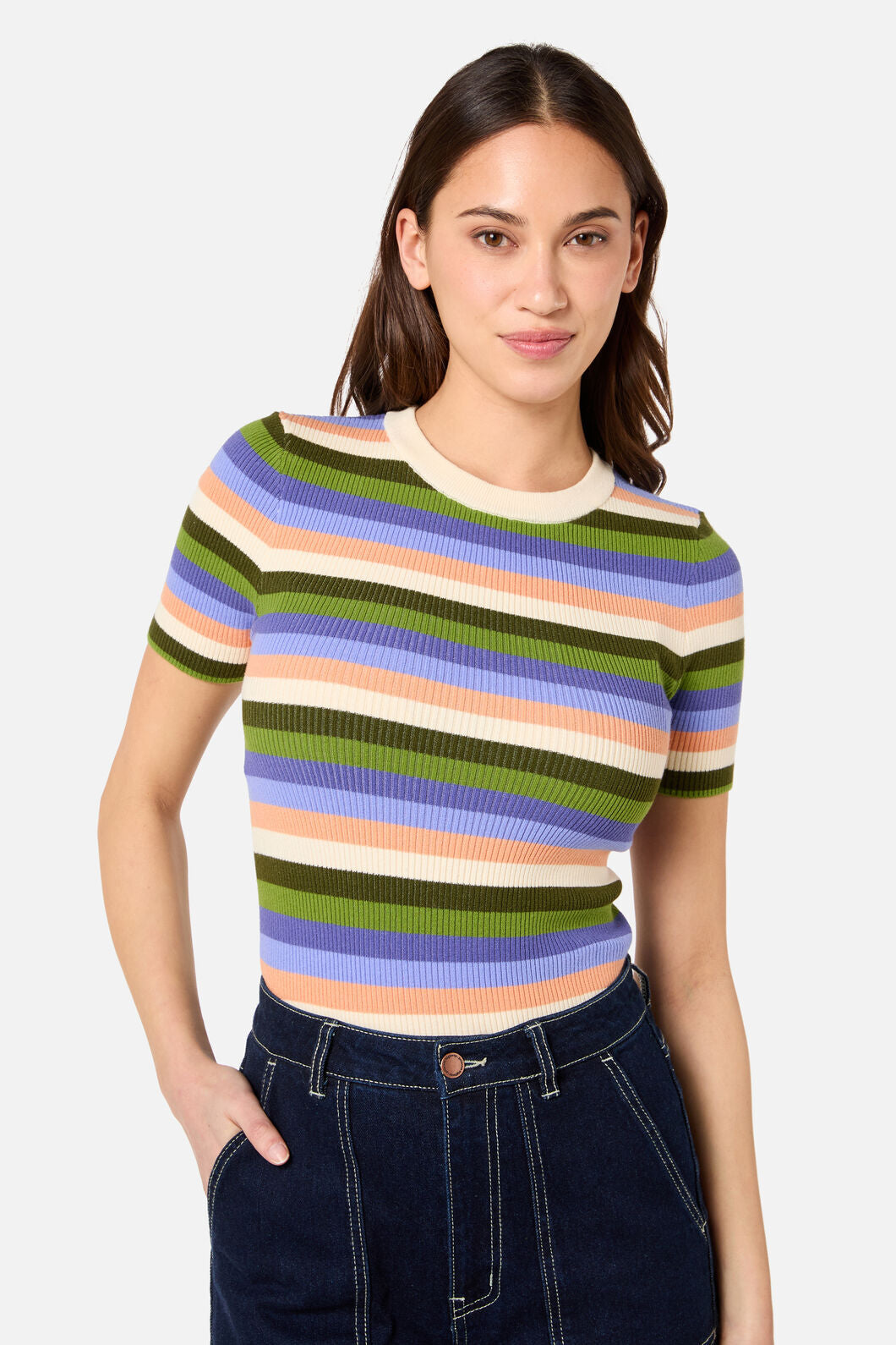 Princess Highway - Skye Stripe Rib Knit Top - green-multi