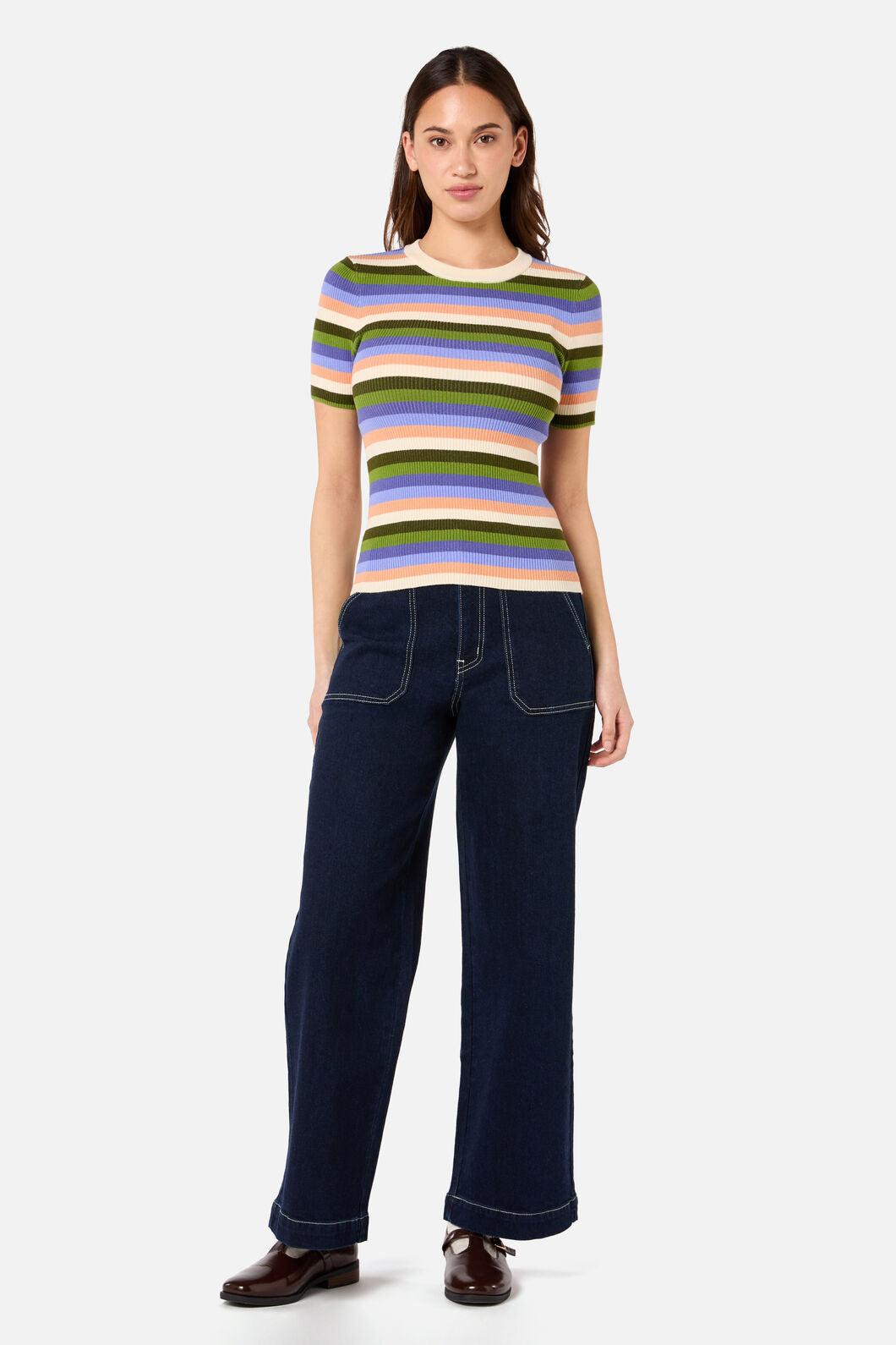 Princess Highway - Skye Stripe Rib Knit Top - green-multi