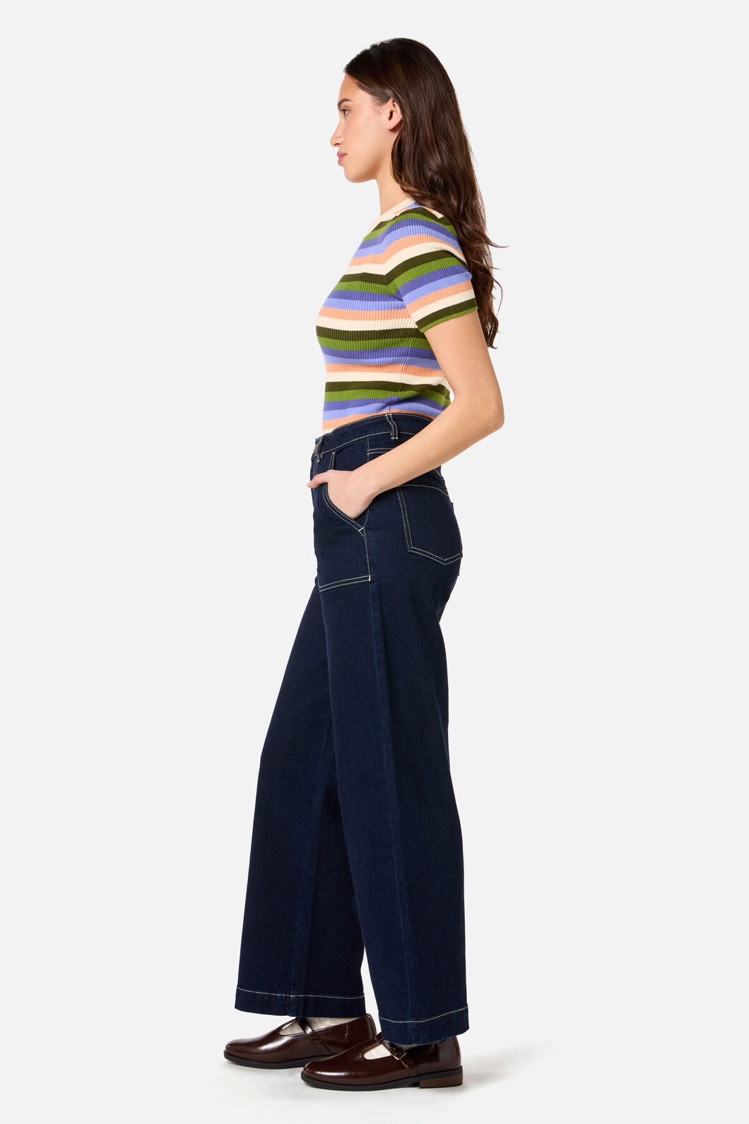 Princess Highway - Skye Stripe Rib Knit Top - green-multi