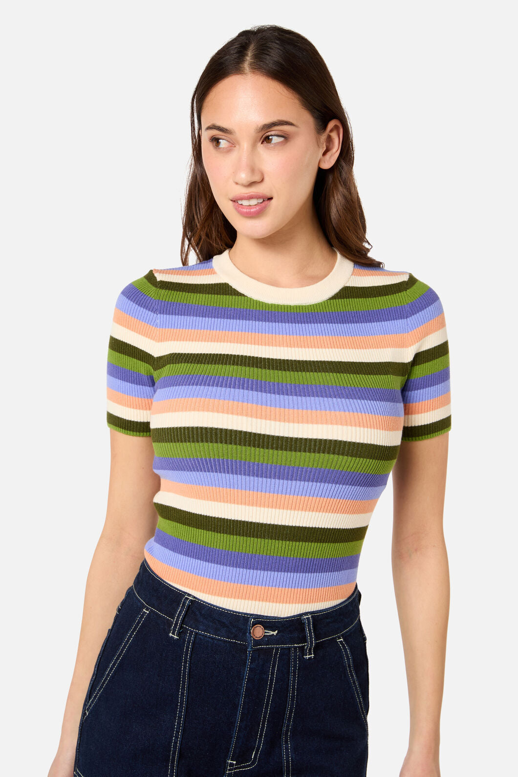 Princess Highway - Skye Stripe Rib Knit Top - green-multi