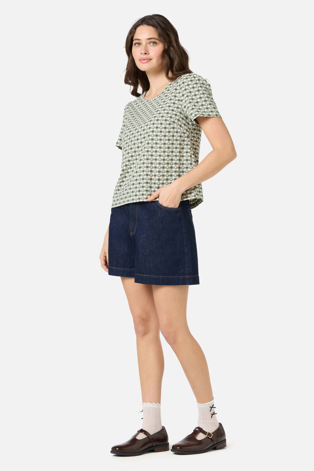 Princess Highway - Sweetheart Check Top - green