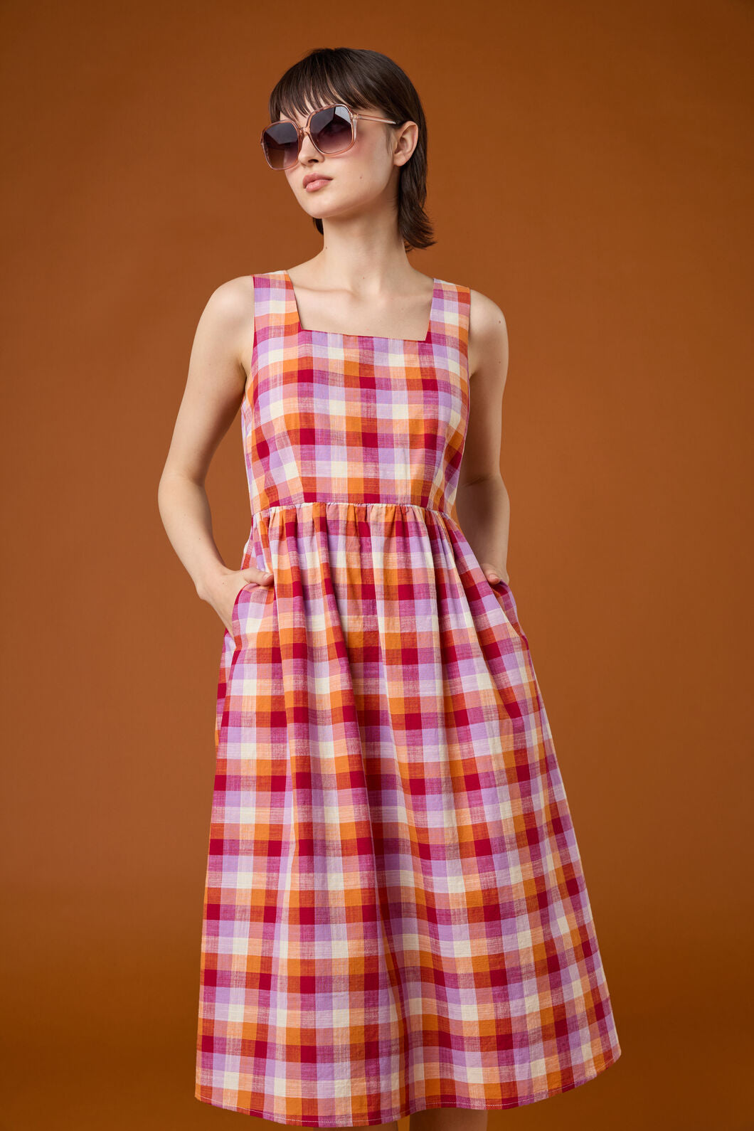 Princess Highway - Cassie Check Midi Dress - red-multi