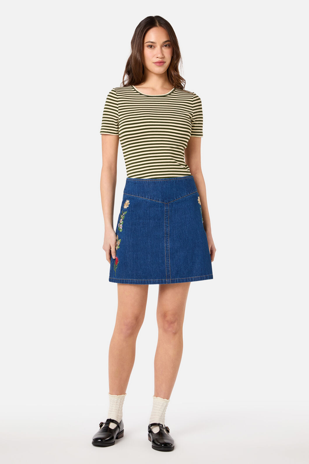 Princess Highway - Penny Stripe Tee - olive-cream