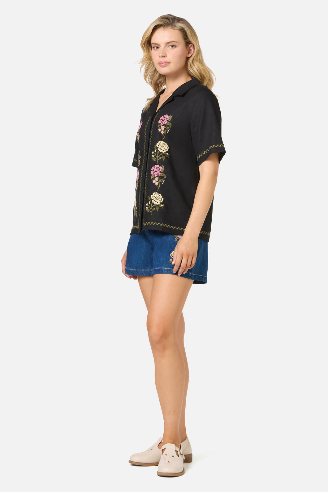 Princess Highway - Astrid Rose Embroidered Shirt - black