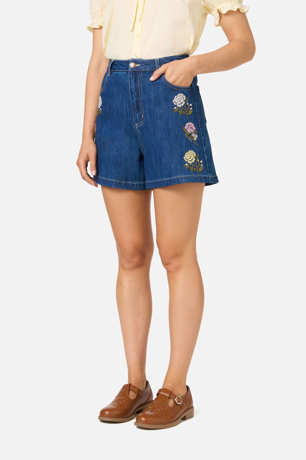 Princess Highway - Astrid Rose Embroidered Short - blue-denim