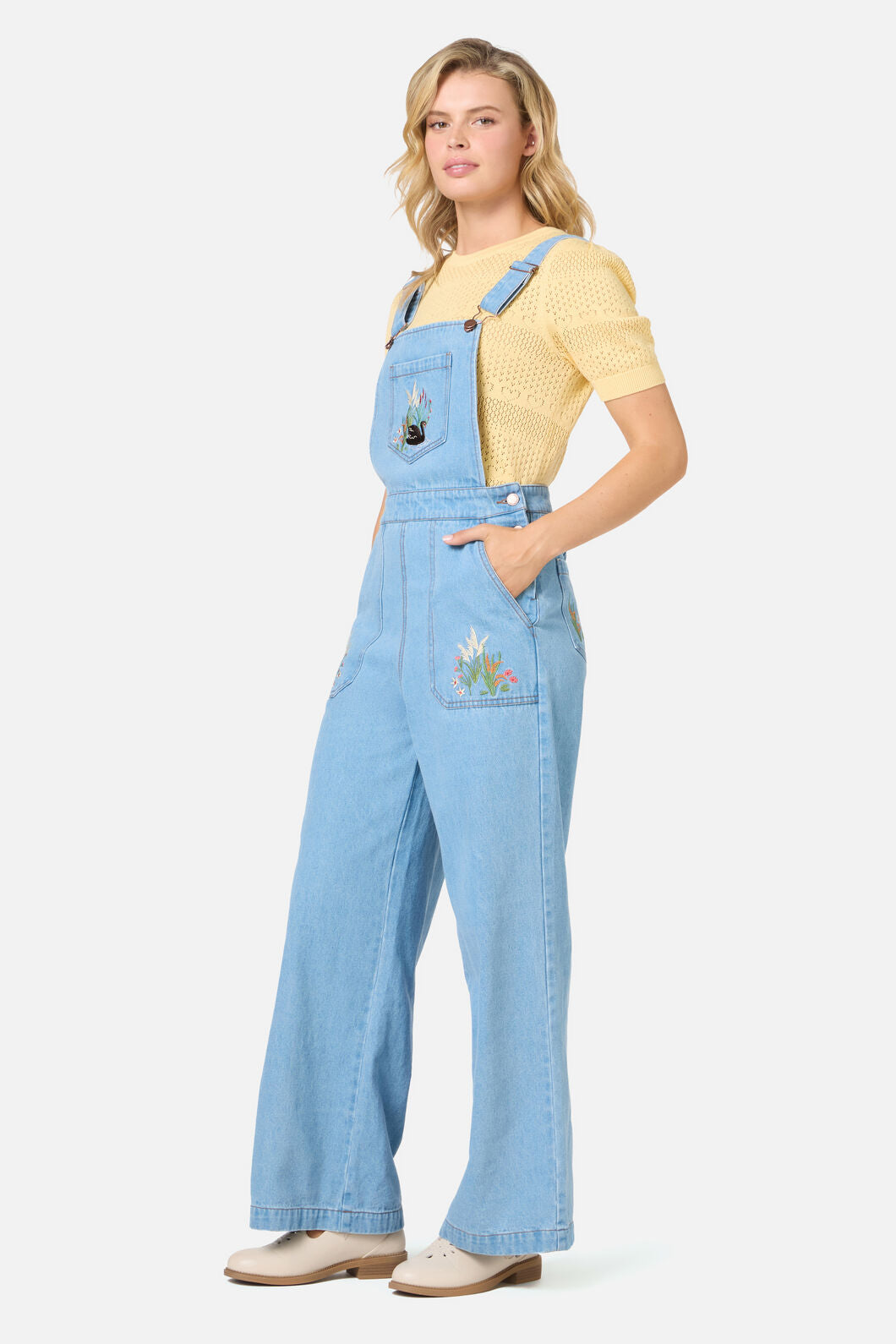Princess Highway - Swan Embroidered Overall - blue-denim