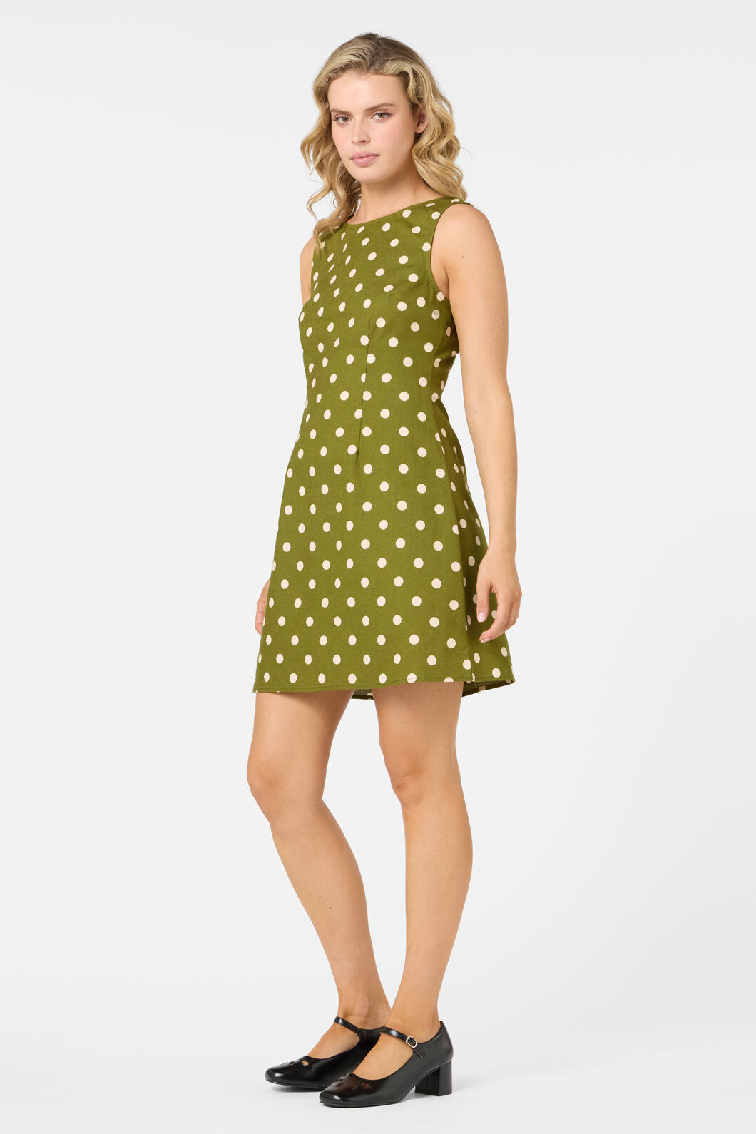 Princess Highway - Polka Dot Shift Mini Dress - olive