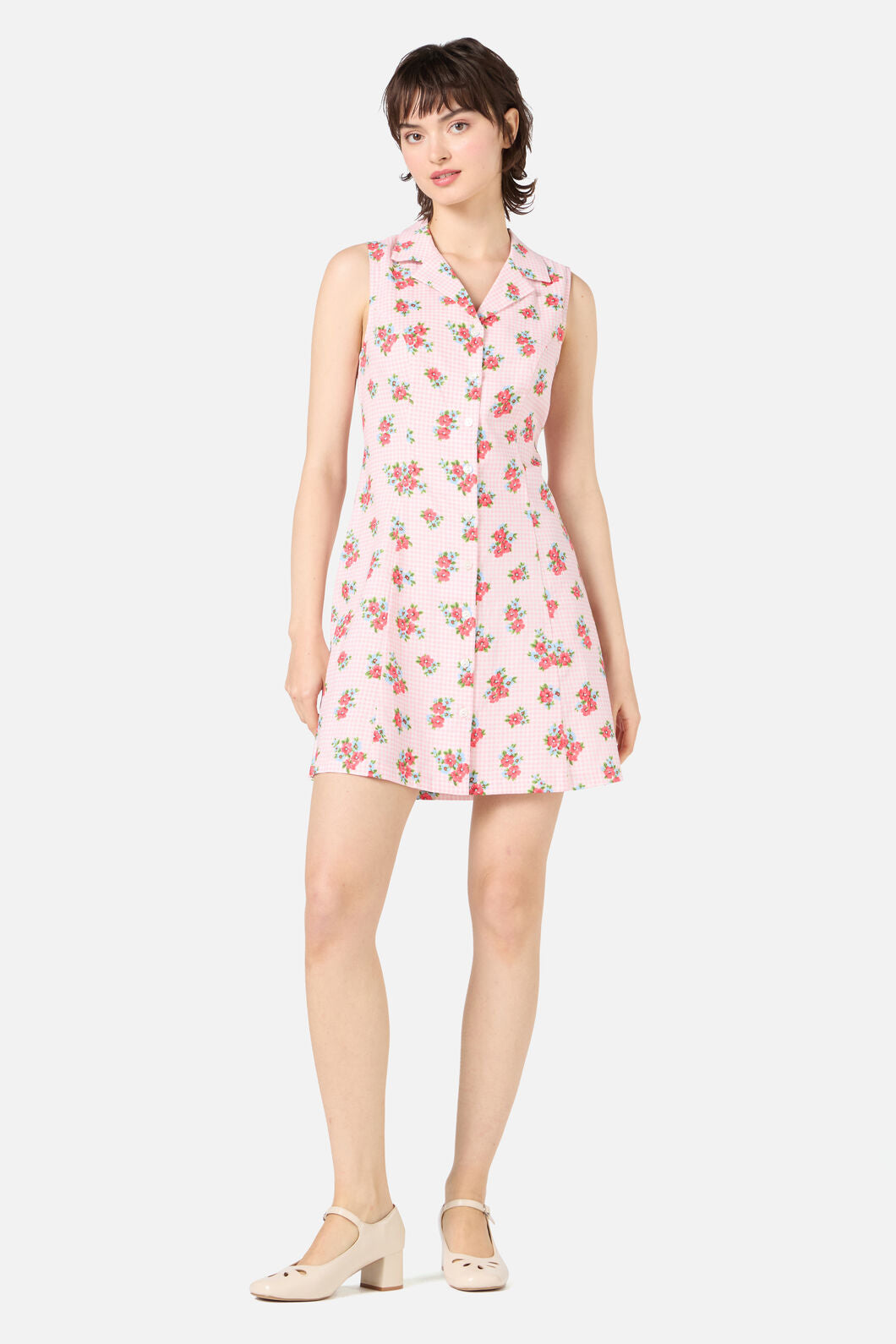 Princess Highway - Gingham Floral Shirt Dress - pink