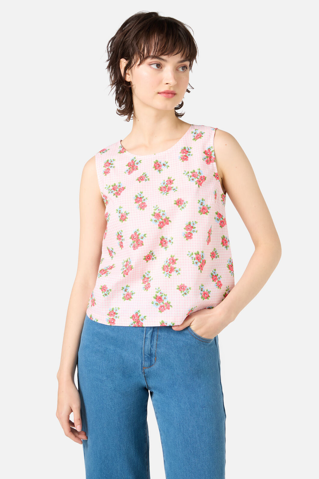 Princess Highway - Gingham Floral Shell Top - pink
