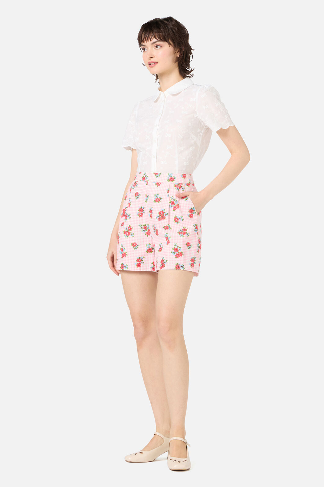 Princess Highway - Gingham Floral Shorts - pink