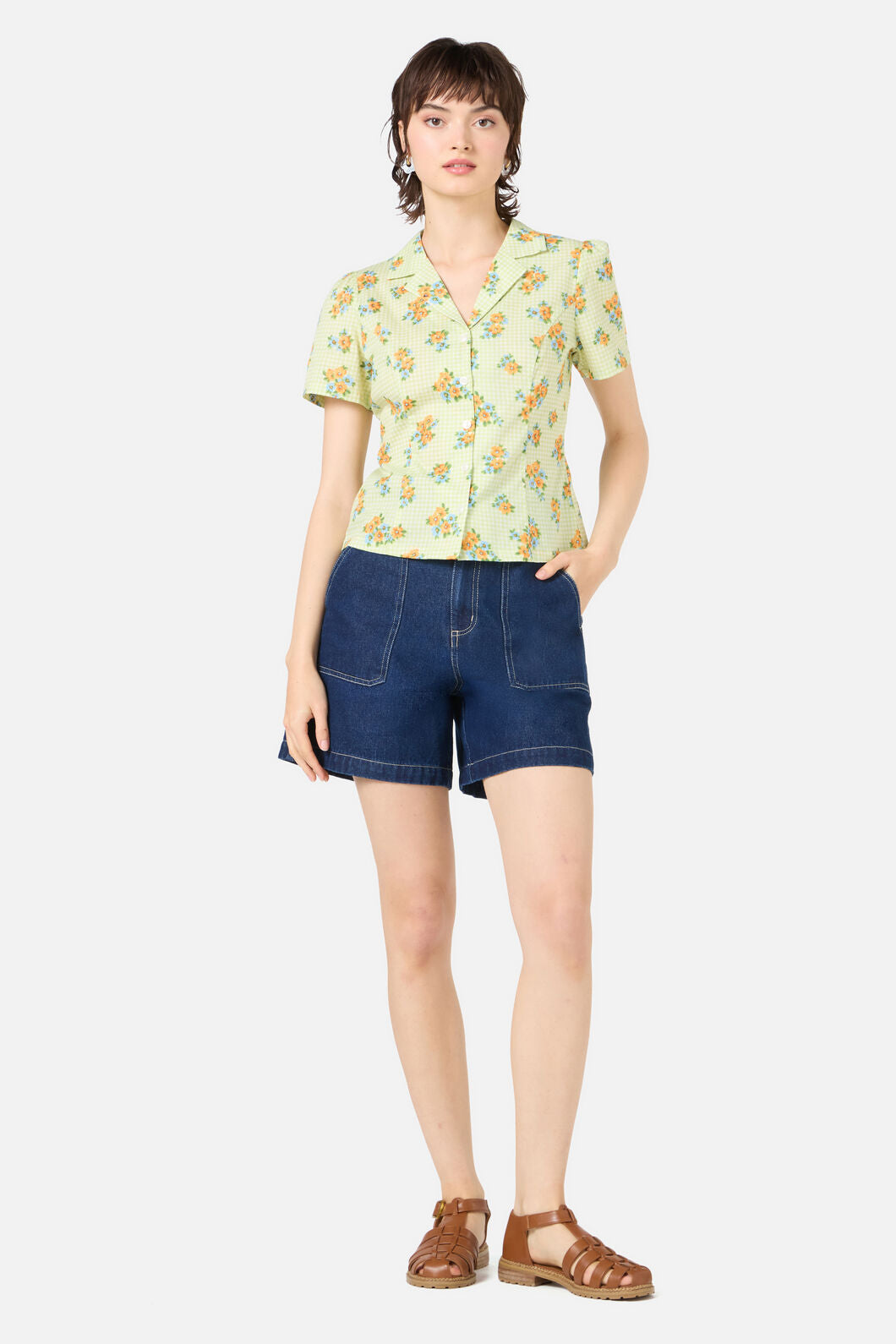 Princess Highway - Gingham Floral Blouse - green