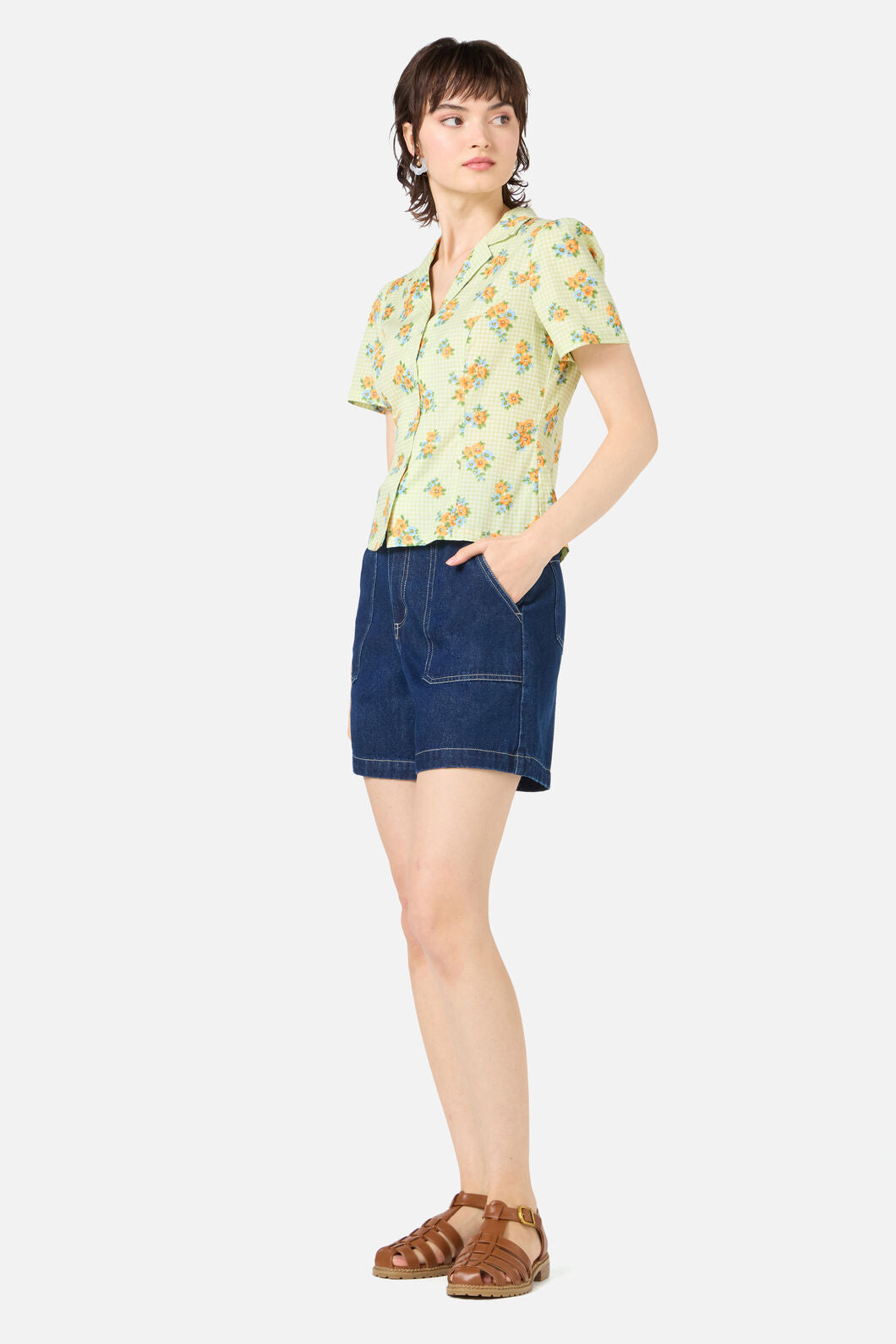 Princess Highway - Gingham Floral Blouse - green