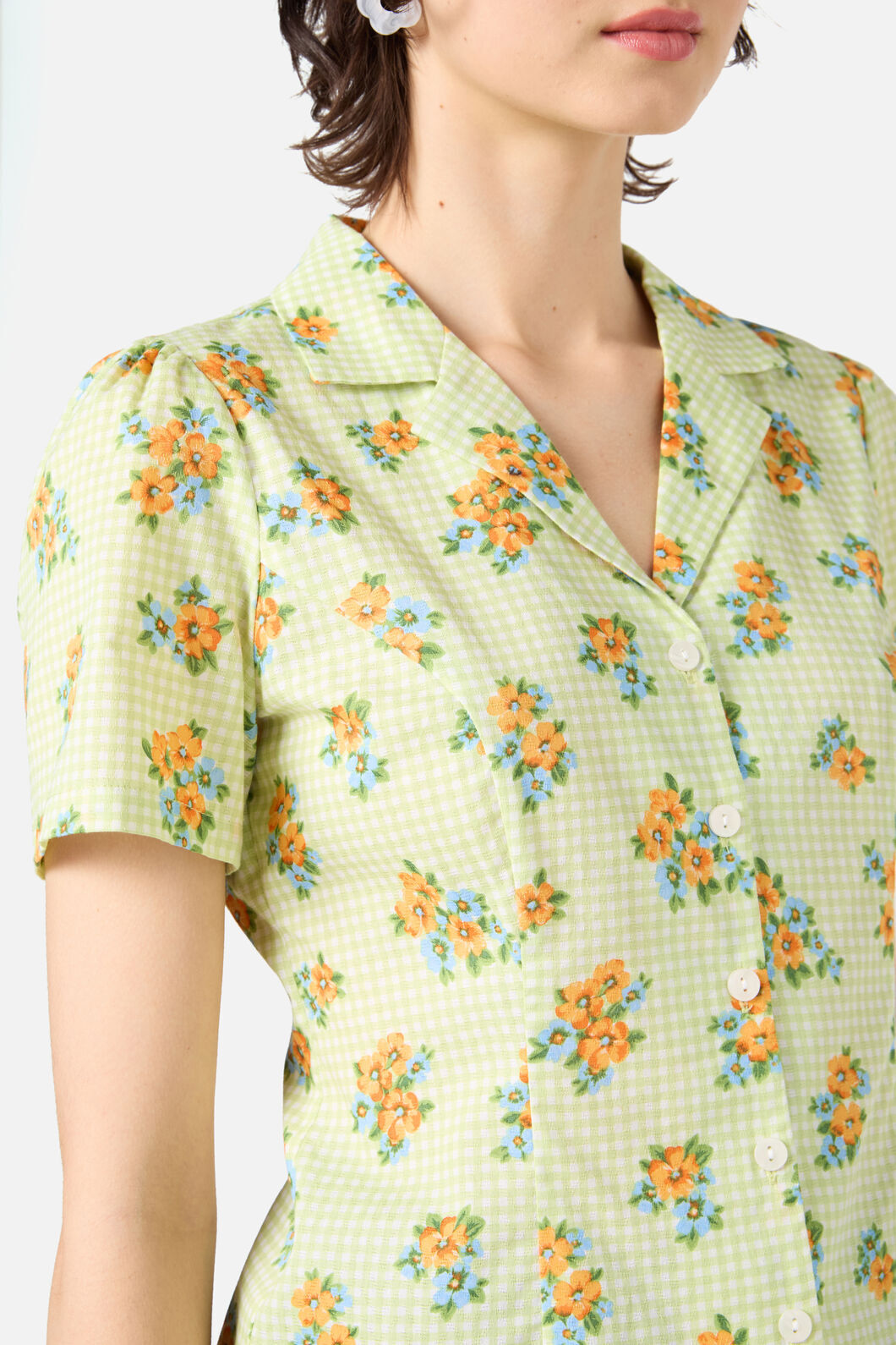 Princess Highway - Gingham Floral Blouse - green
