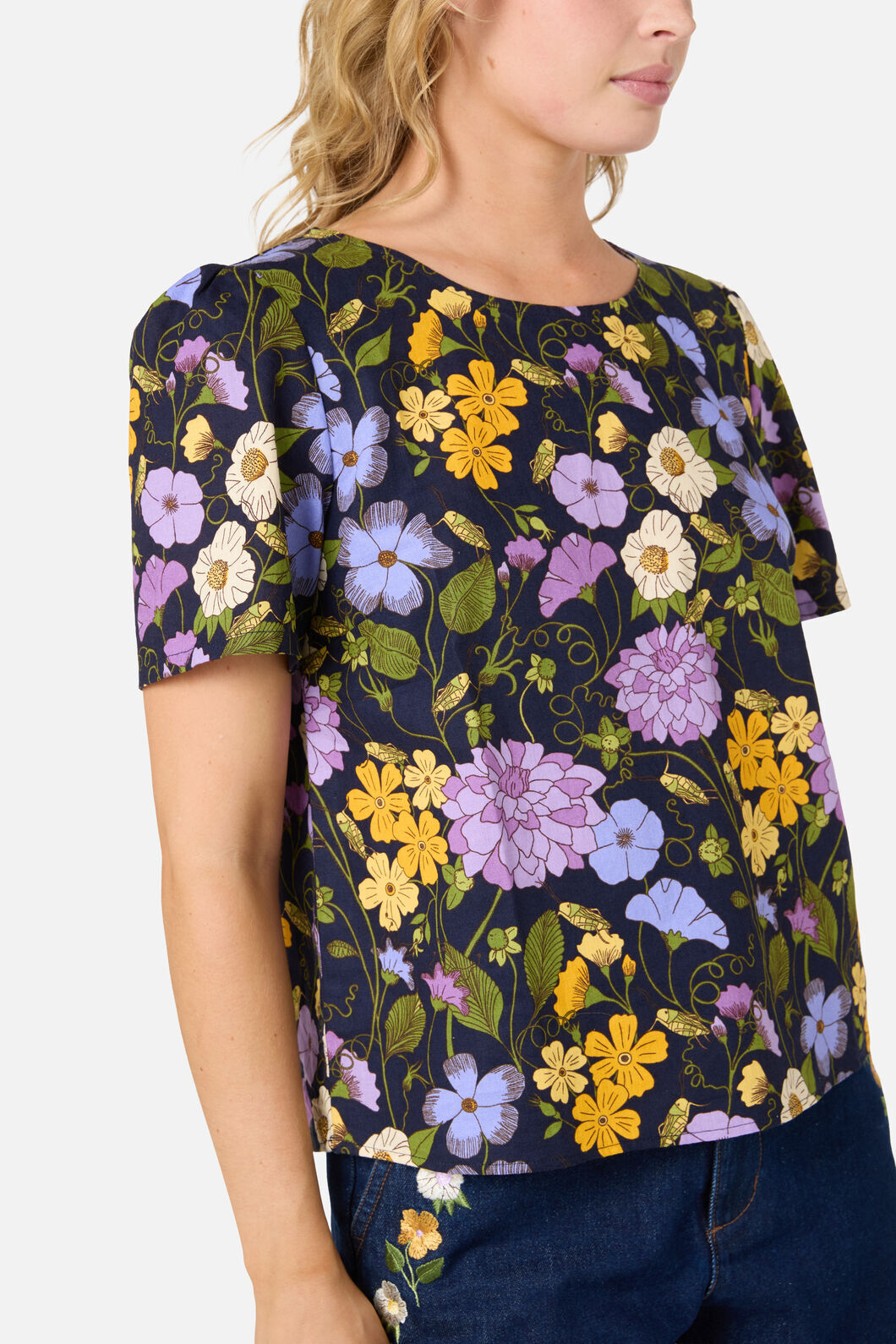 Princess Highway - Grasshopper Floral SS Top - navy