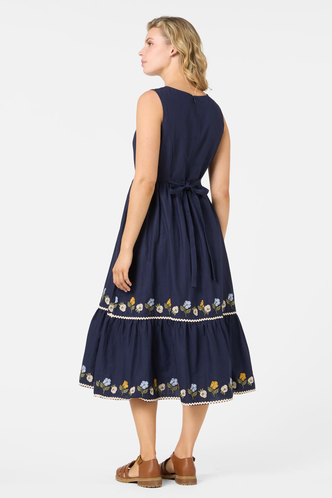 Princess Highway - Blooms Embroidered Midi Dress - navy
