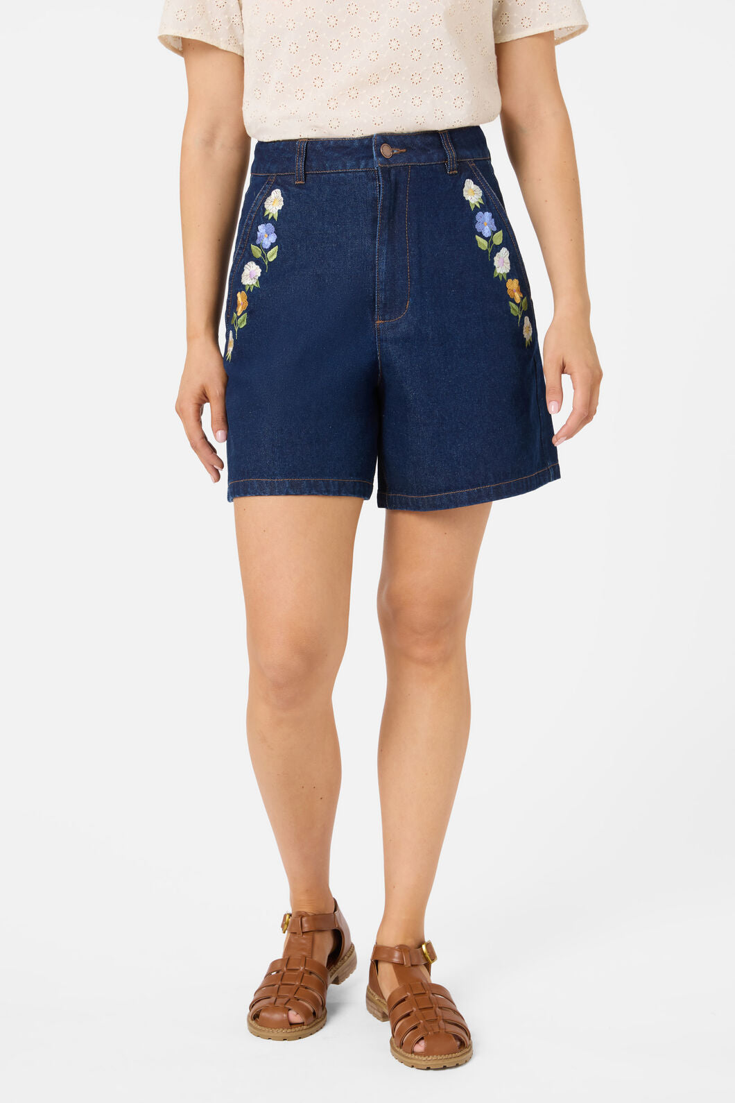Princess Highway - Blooms Embroidered Short - blue-denim