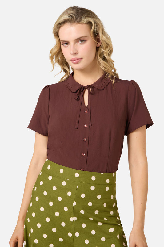 Princess Highway - Josie Short Sleeve Blouse - chocolate