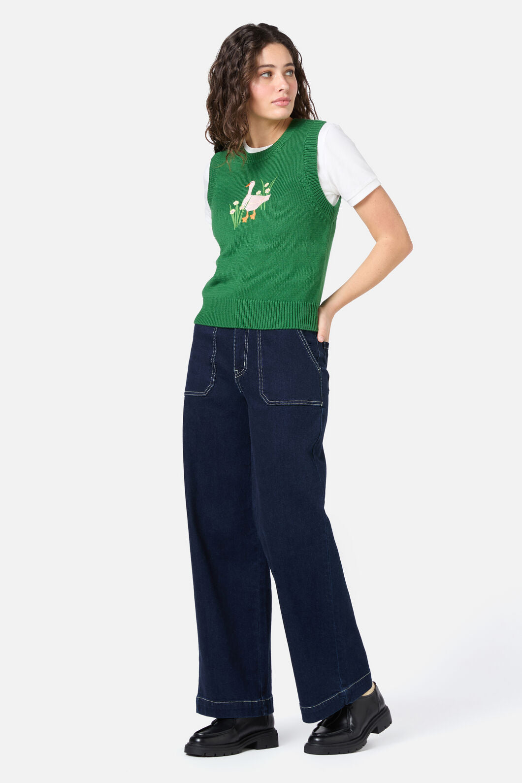 Princess Highway - Goose Embroidered Knit Vest - green