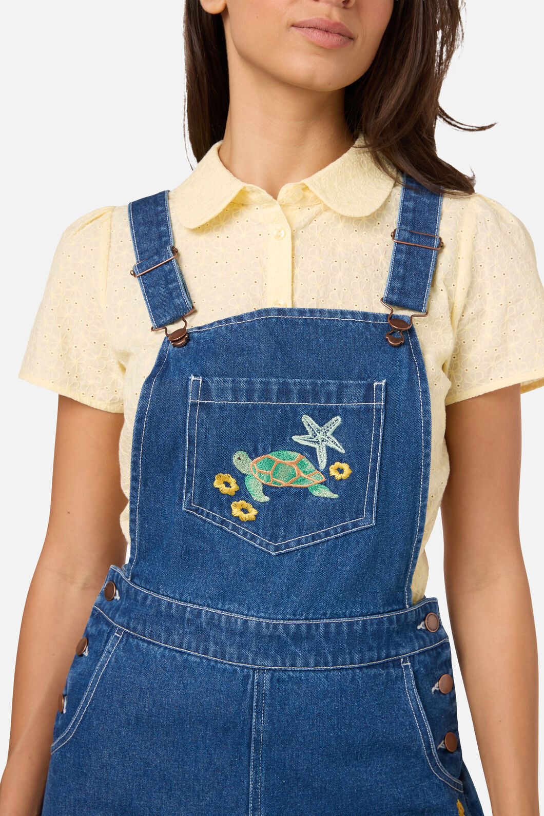 Princess Highway - Turtle Emb Short Overall - blue-denim