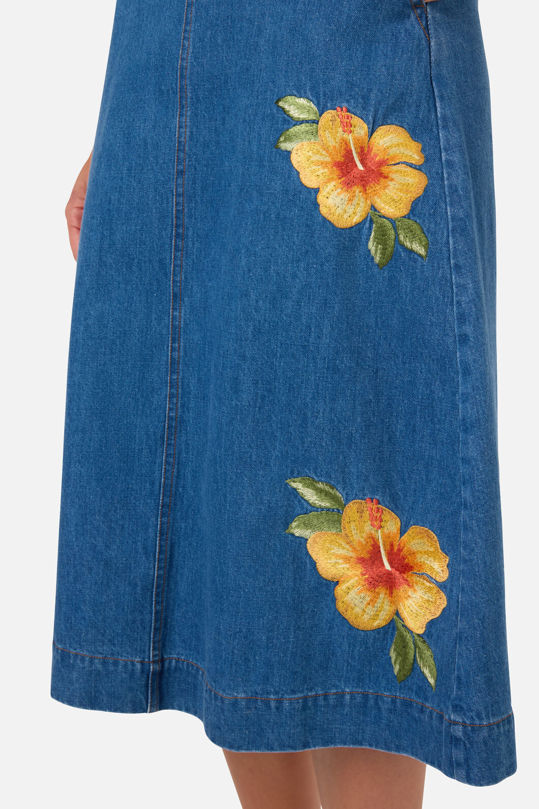 Princess Highway - Hibiscus Emb Denim Skirt - blue-denim
