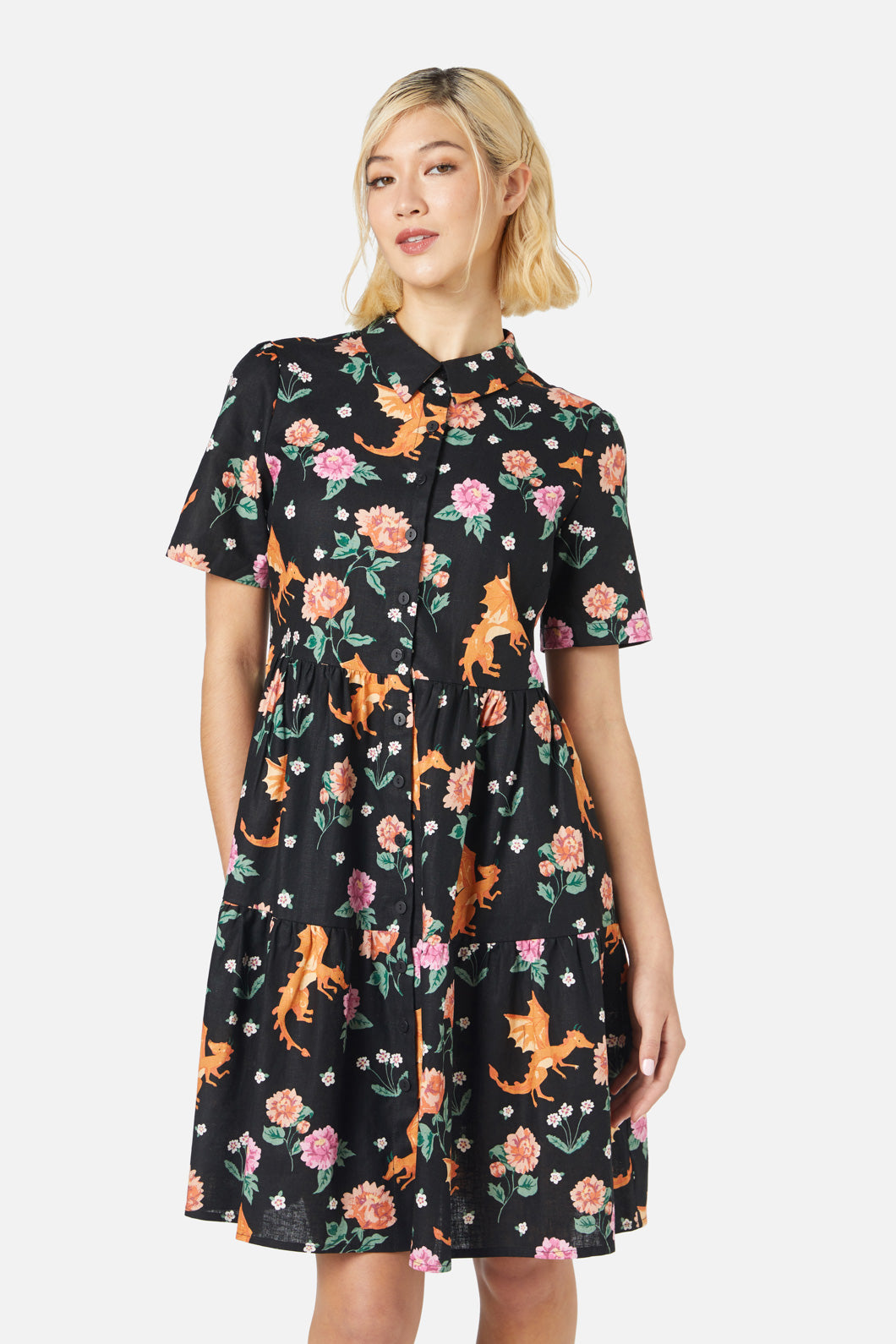 Princess Highway - Dragon Shirt Dress - black