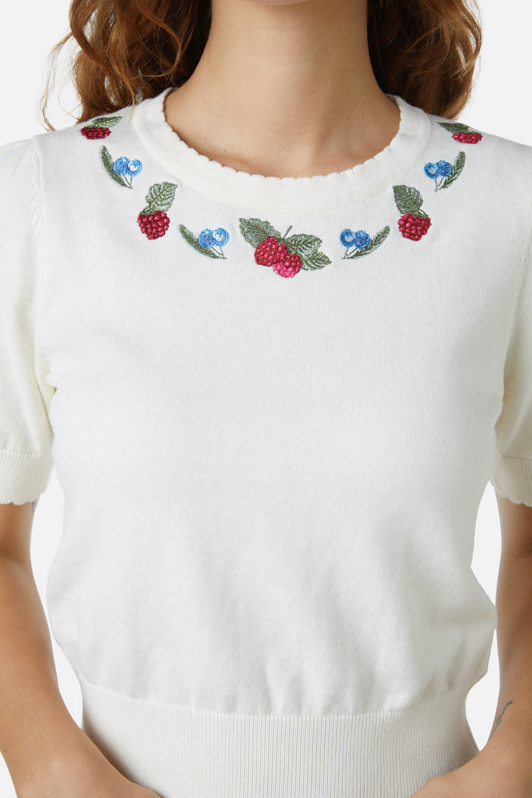 Princess Highway - Berry Sweet Emb Knit Top - cream
