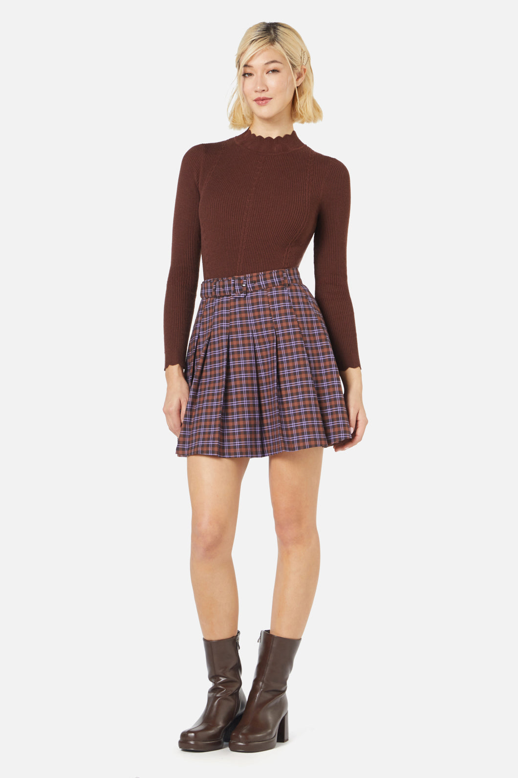 Princess Highway - Frances Check Skirt - chocolate