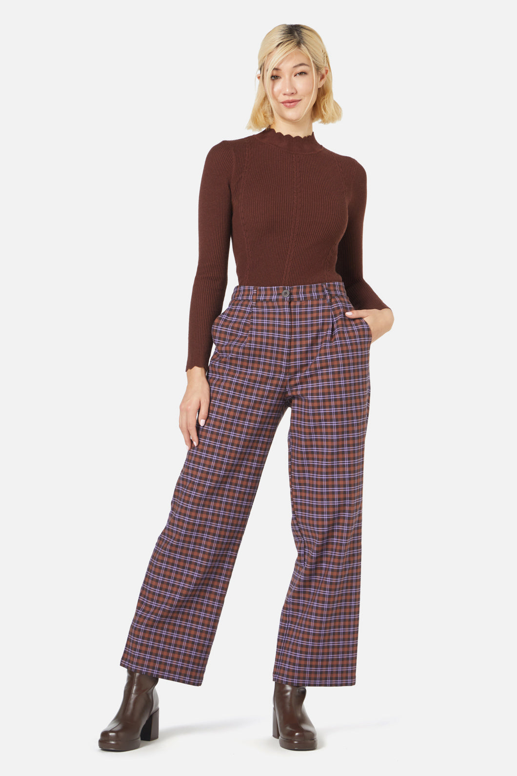 Princess Highway - Frances Check Pant - chocolate