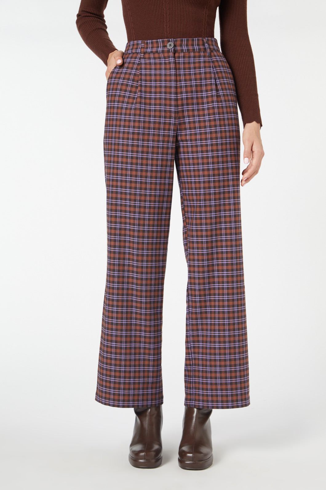 Princess Highway - Frances Check Pant - chocolate